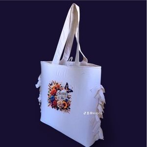Chic White Floral Tote Bag